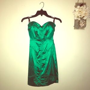 Bebe emerald satin cocktail dress with bustier